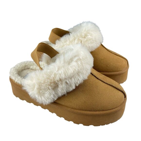 Steve Madden Women's Cloverr Clogs Size 6 Tan Suede Faux Fur Slingback Platform - Picture 1 of 13